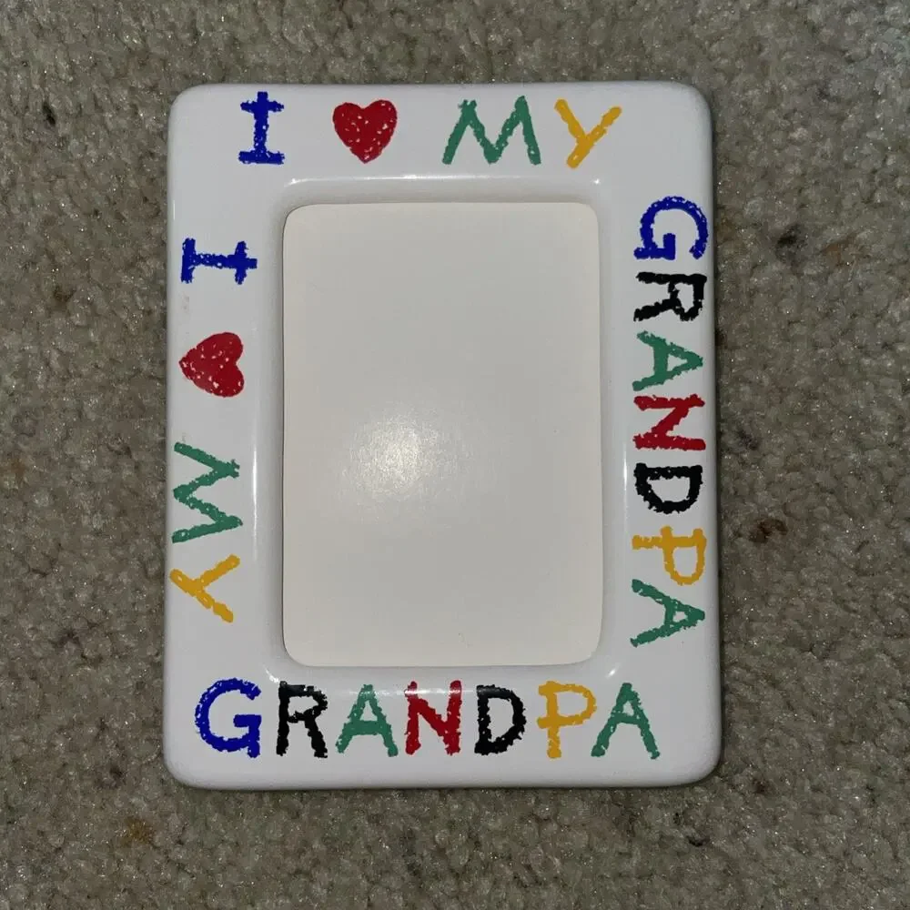 Retro Fridge Magnet Colorful I Love My Grandpa Ceramic Picture Frame 3 1/2” x 3”